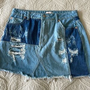 Sunset+Spring distressed jean mini skirt